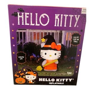 Hello Kitty‎ Inflatable Halloween Witch 3.5 FT Lights Up Outdoor Decor NEW